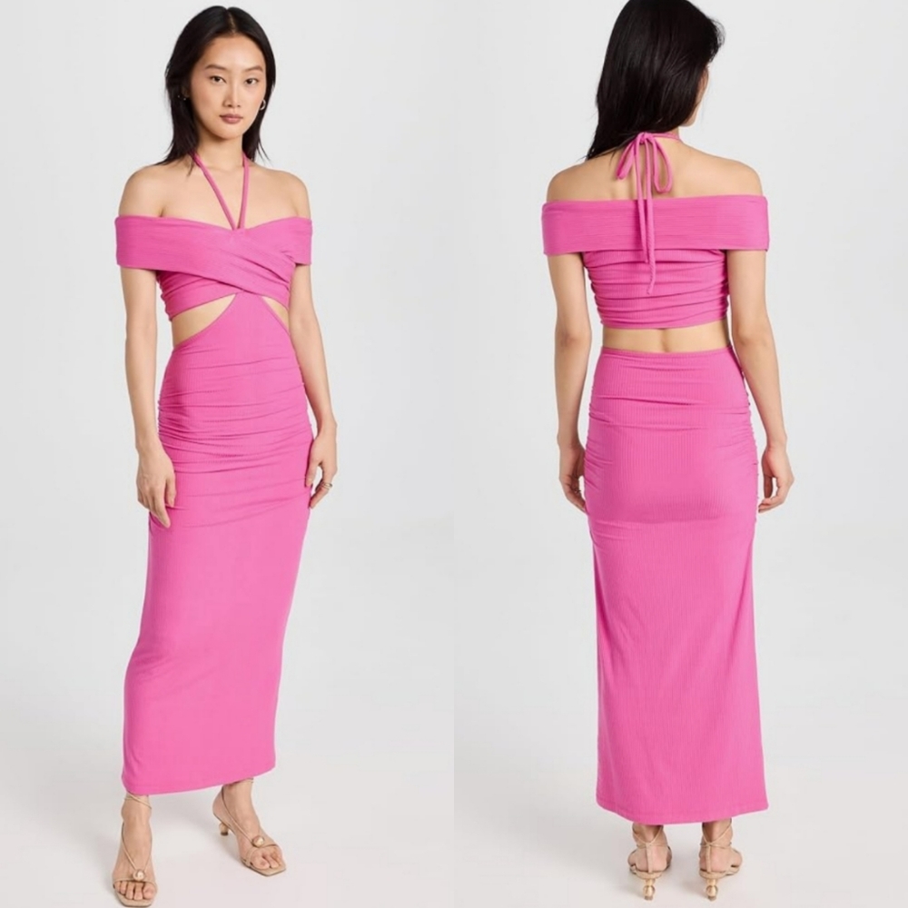Jonathan Simkhai | Akane Pink Ribbed Knit Cutout Shaping Dress NWT - Picture 1 of 8